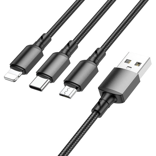 Ladekabel USB-A - Lightning / microUSB / USB-C Borofone BX72, 18W, 1m, Schwarz