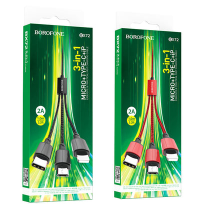 USB-A Charging Cable - Lightning / microUSB / USB-C Borofone BX72, 18W, 1m, Black