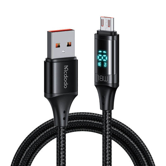 USB-A - microUSB Daten- und Ladekabel McDodo CA-1070 Display, 18W, 1.2m, Schwarz