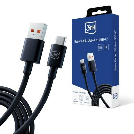 USB-A to USB-C Data and Charging Cable 3MK Hyper, 18W, 1.2m, Black