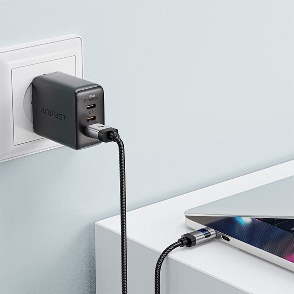 Daten- und Ladekabel USB-A - USB-C Acefast C15-04 Display, 66W, 1.2m, Schwarz