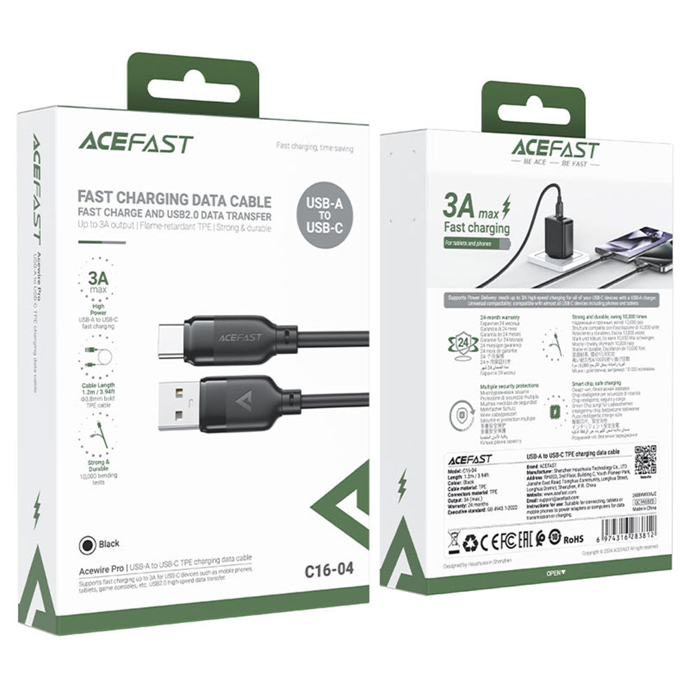 Daten- und Ladekabel USB-A - USB-C Acefast C16-04, 18W, 1.2m, Schwarz