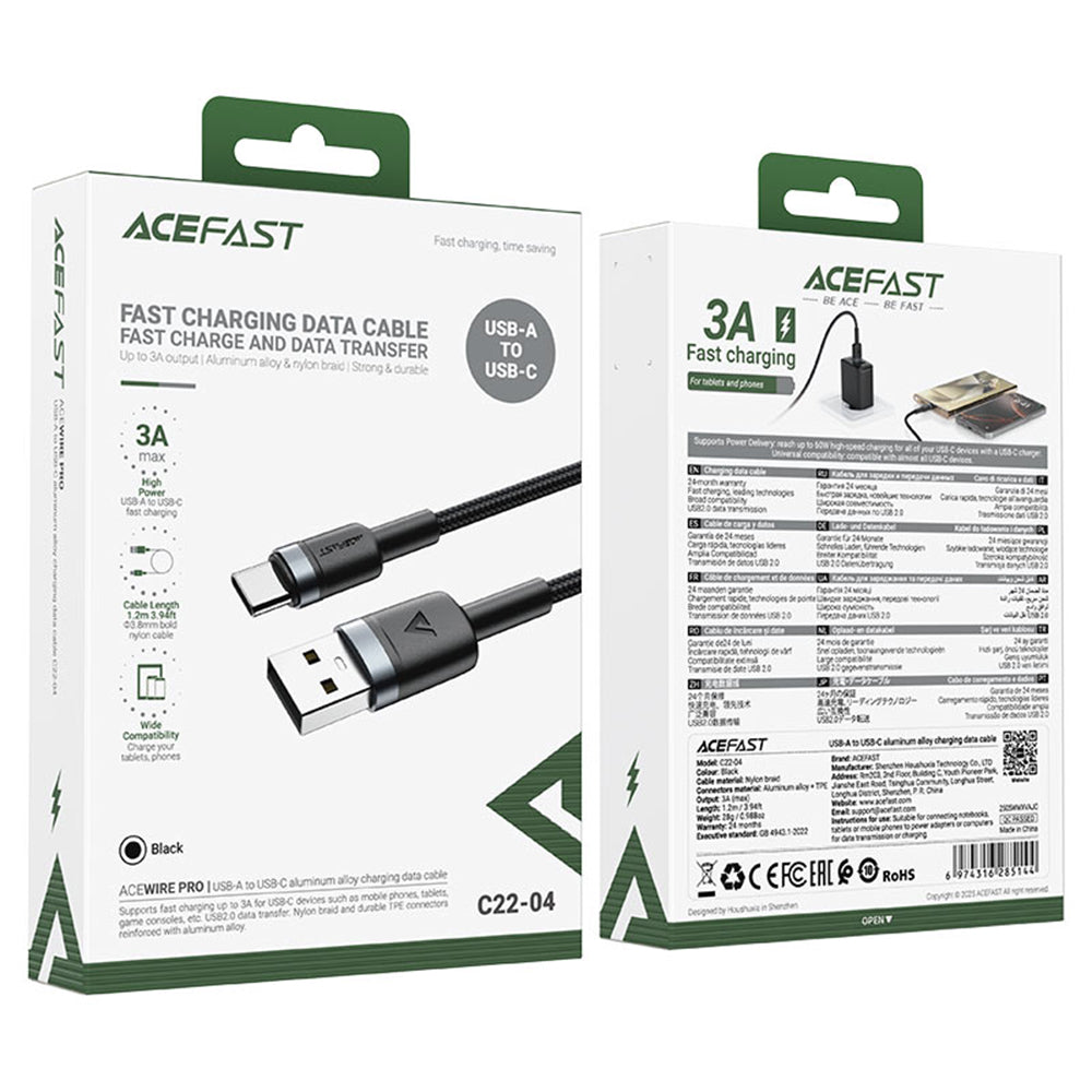 Daten- und Ladekabel USB-A - USB-C Acefast C22-04, 18W, 1,2m, Schwarz