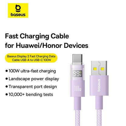 Daten- und Ladekabel USB-A - USB-C Baseus Display 2, 100W, 1m, Lila P10382701511-00