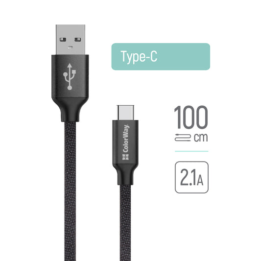 Daten- und Ladekabel USB-A - USB-C ColorWay CW-CBUC003, 18W, 1m, Schwarz
