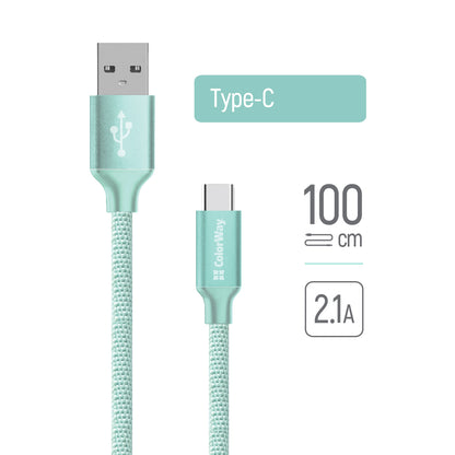 USB-A to USB-C Data and Charging Cable ColorWay CW-CBUC003, 18W, 1m, Green