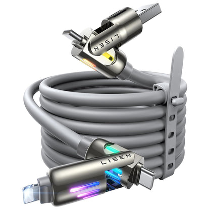 Daten- und Ladekabel USB-A / USB-C - Lightning / USB-C Lisen 4in1, 240W, 2m, Grau YL0124110002