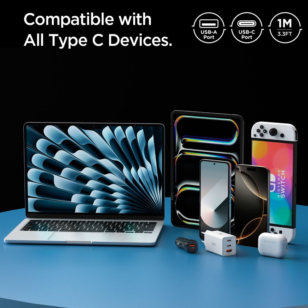 Daten- und Ladekabel USB-A - USB-C Spigen Essential, 60W, 1m, Weiß