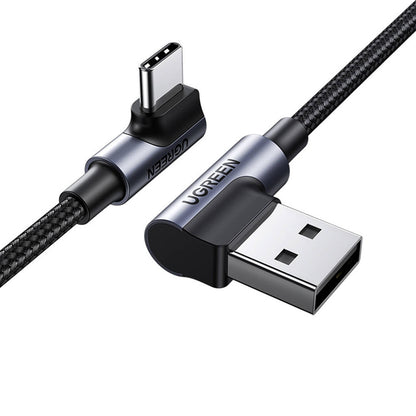 Daten- und Ladekabel USB-A - USB-C UGREEN US176 Angled, 18W, 3m, Grau