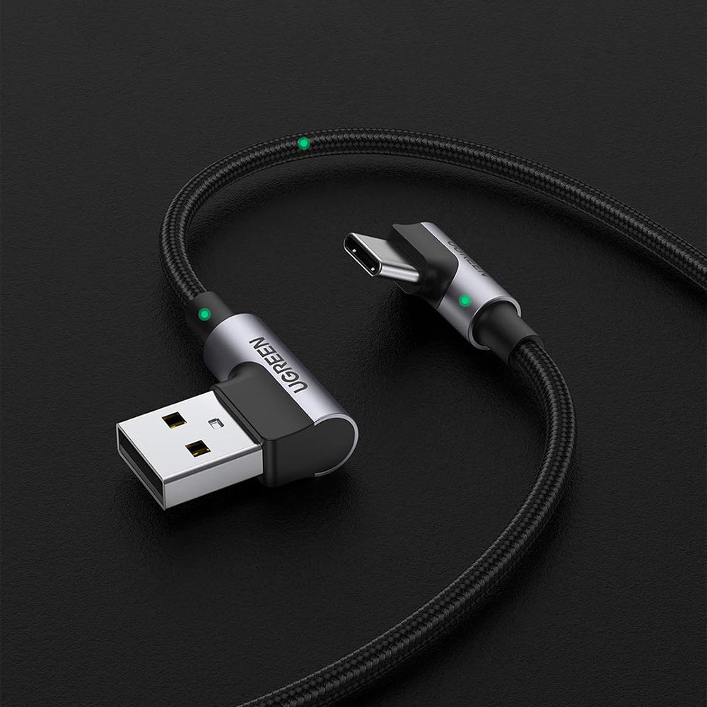 Daten- und Ladekabel USB-A - USB-C UGREEN US176 Angled, 18W, 3m, Grau