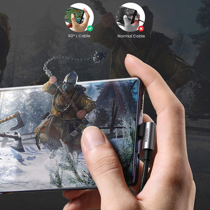 Daten- und Ladekabel USB-A - USB-C UGREEN US176 Angled, 18W, 3m, Grau