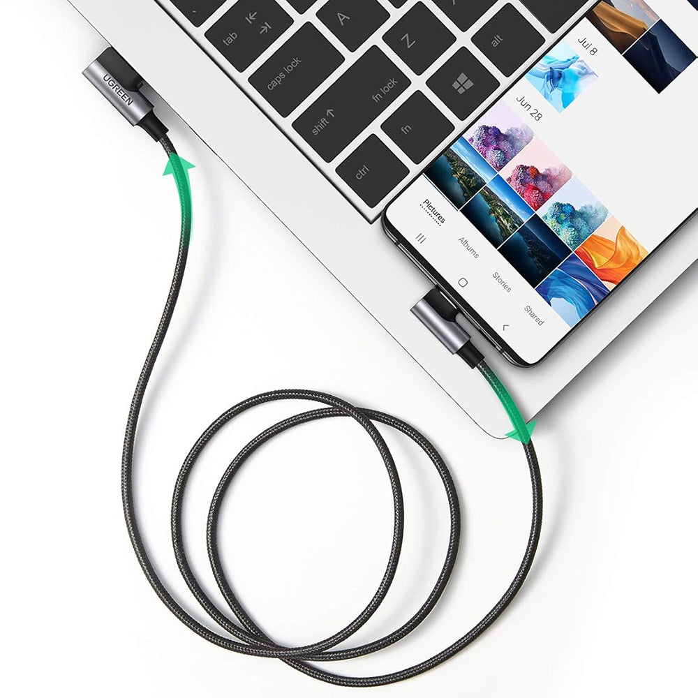 Daten- und Ladekabel USB-A - USB-C UGREEN US176 Angled, 18W, 3m, Grau