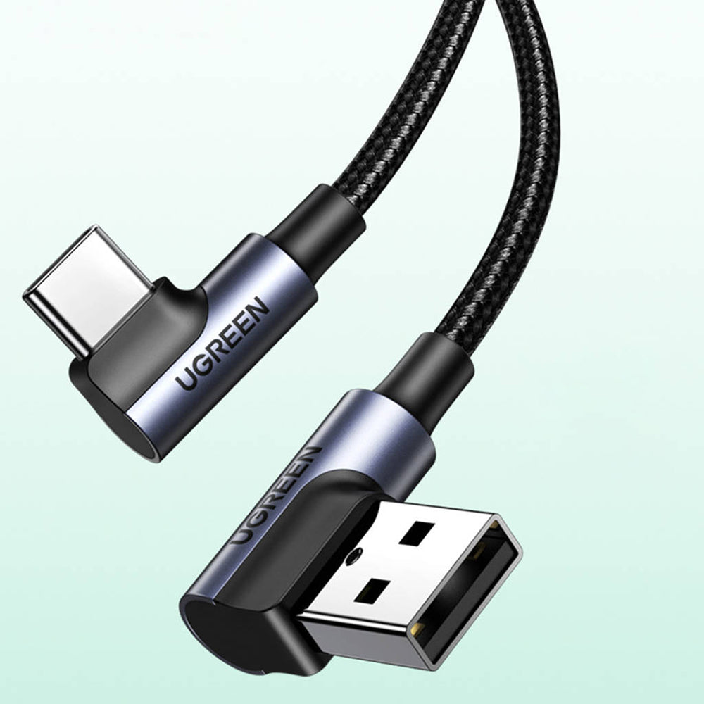 Daten- und Ladekabel USB-A - USB-C UGREEN US176 Angled, 18W, 3m, Grau