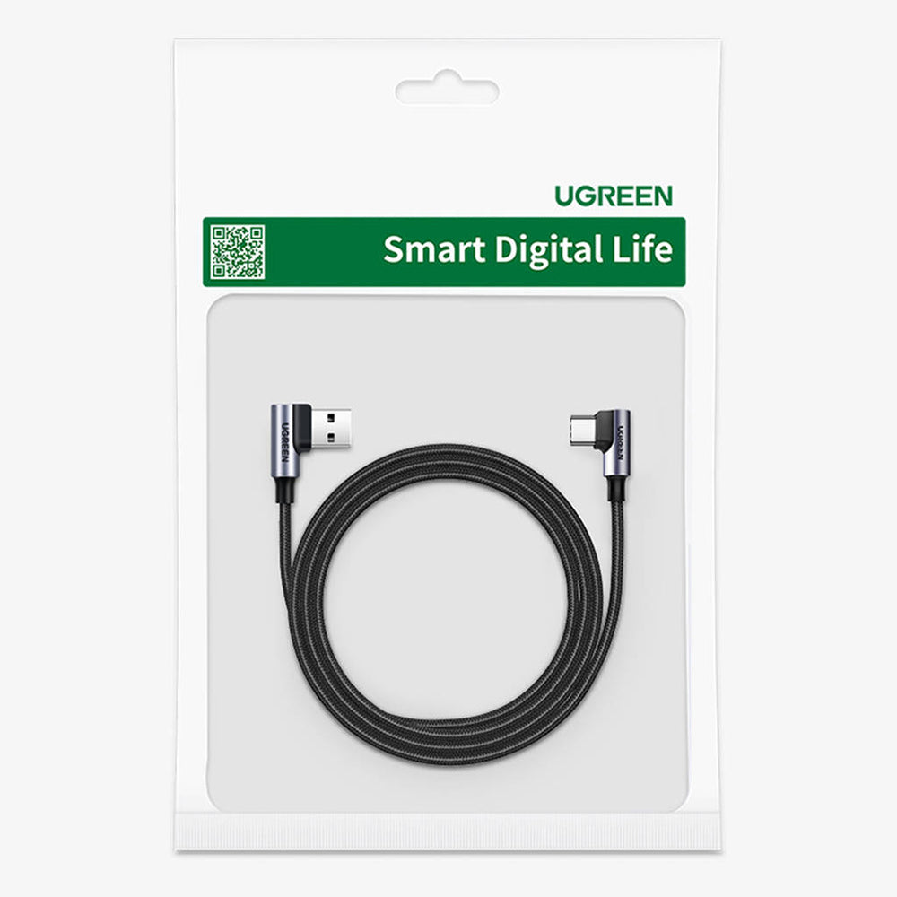 Daten- und Ladekabel USB-A - USB-C UGREEN US176 Angled, 18W, 3m, Grau