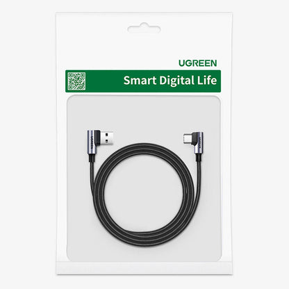 Daten- und Ladekabel USB-A - USB-C UGREEN US176 Angled, 18W, 3m, Grau