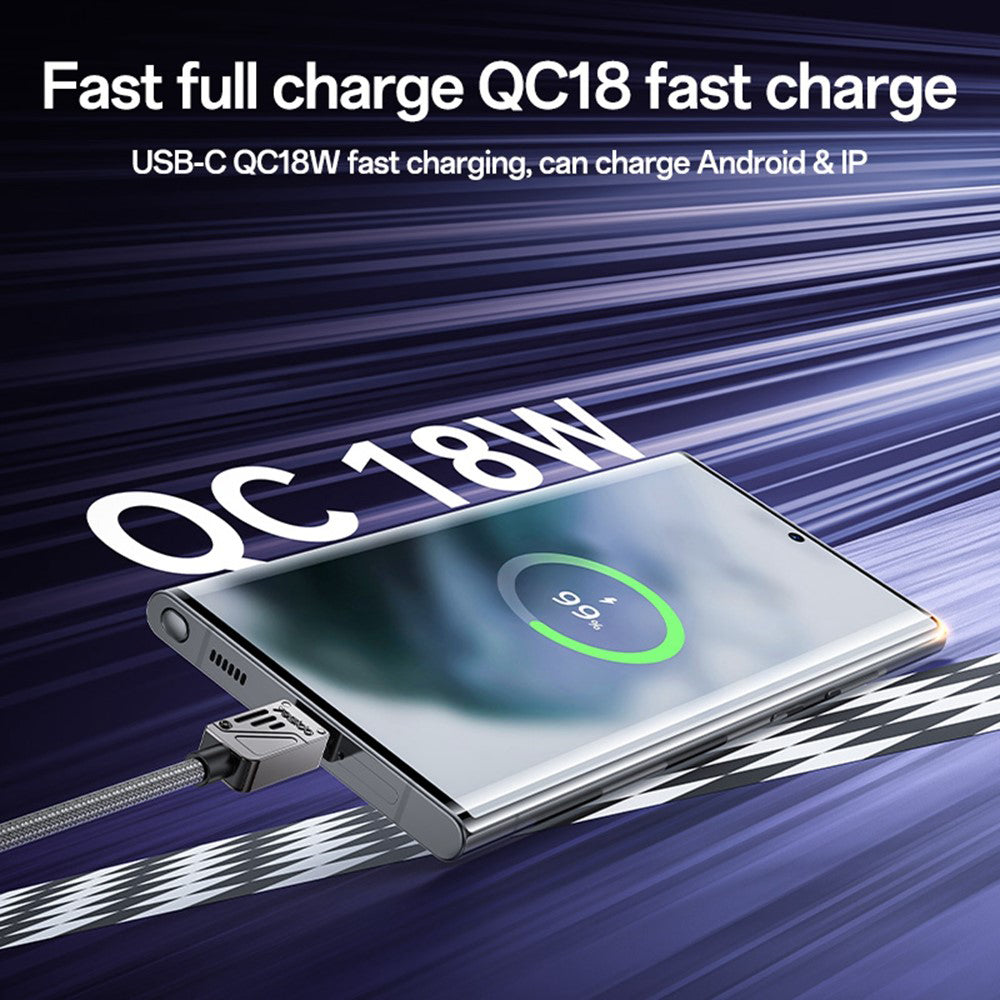 USB-A to USB-C Data and Charging Cable Yesido CA135C, 18W, 1.2m, Black