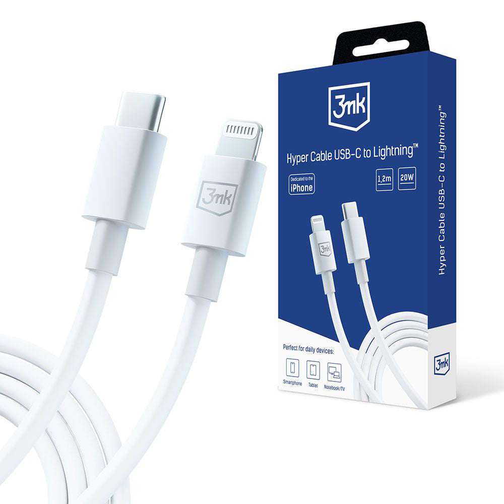 Daten- und Ladekabel USB-C - Lightning 3MK Hyper, 20W, 1,2m, Weiß