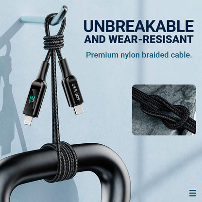 USB-C - Lightning Daten- und Ladekabel Acefast C6-01 Display, 20W, 1,2m, Schwarz