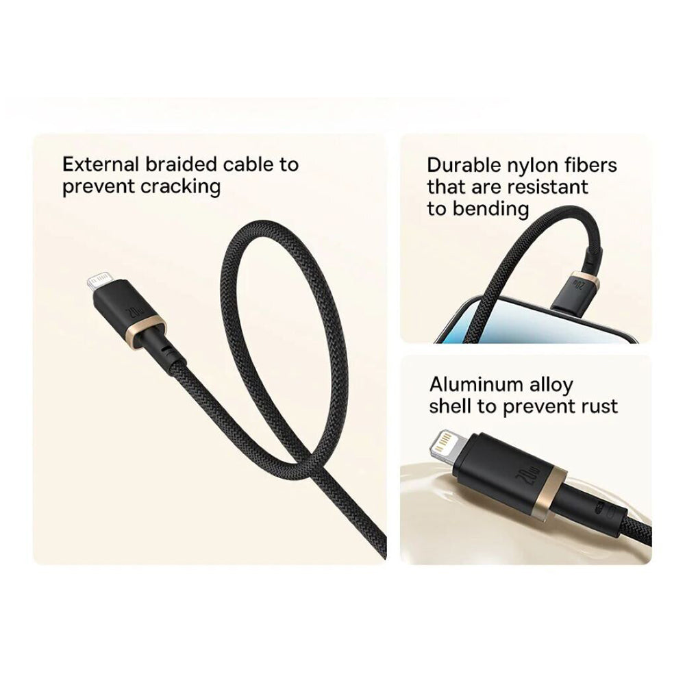 USB-C to Lightning Data and Charging Cable Baseus Dura Series, 20W, 1m, Black Gold P10377800U01-03