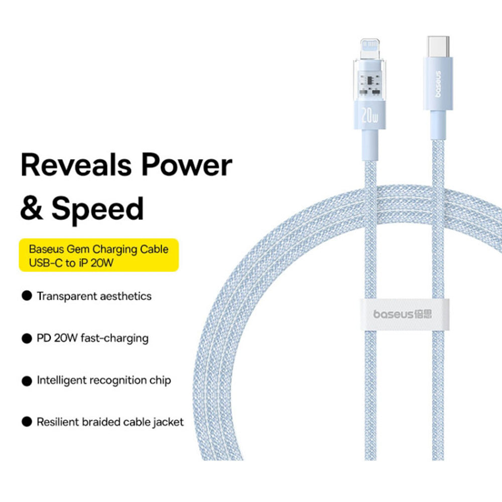 Daten- und Ladekabel USB-C - Lightning Baseus Gem, 20W, 1m, Blau P10373001311-00