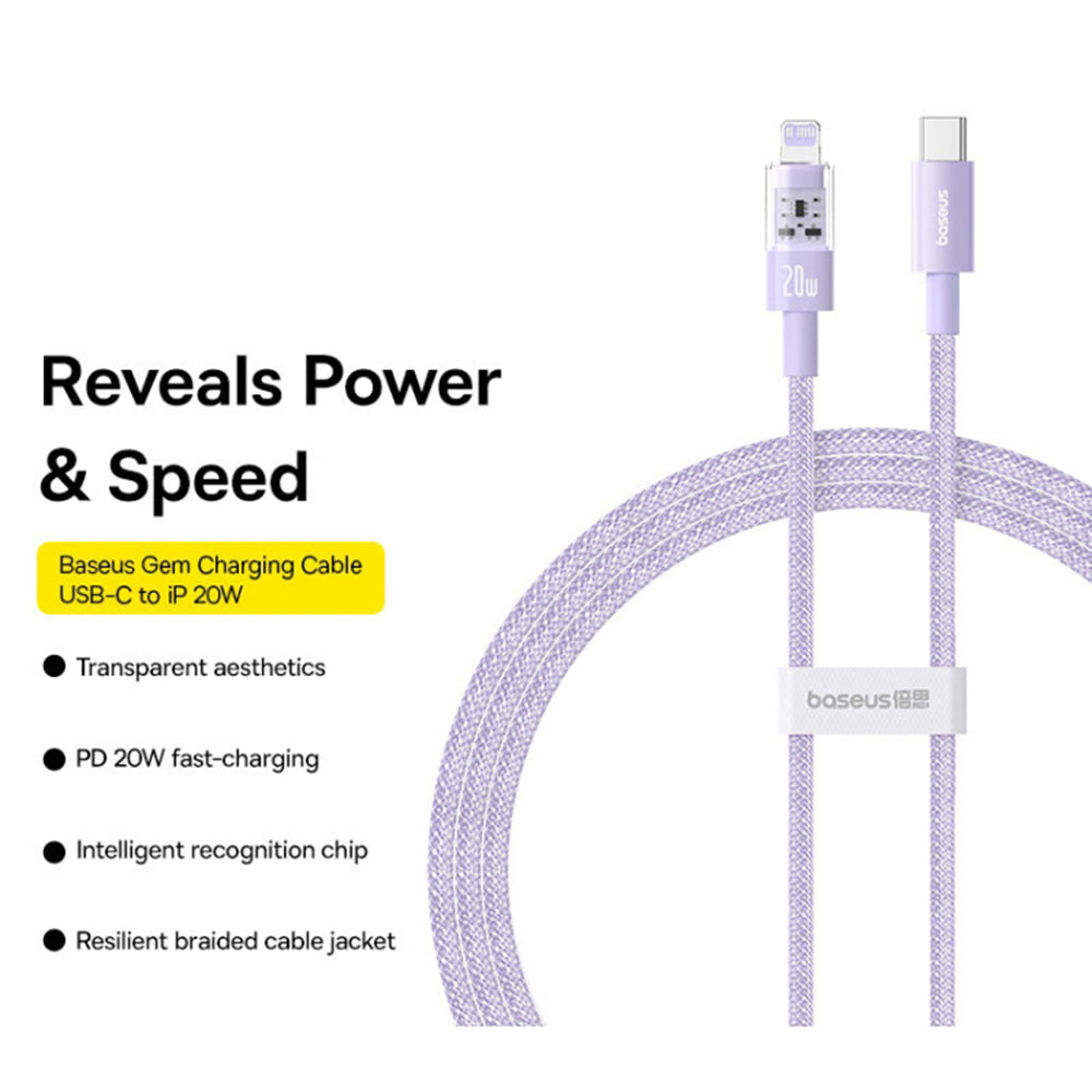 Daten- und Ladekabel USB-C - Lightning Baseus Gem, 20W, 1m, Lila P10373001511-00