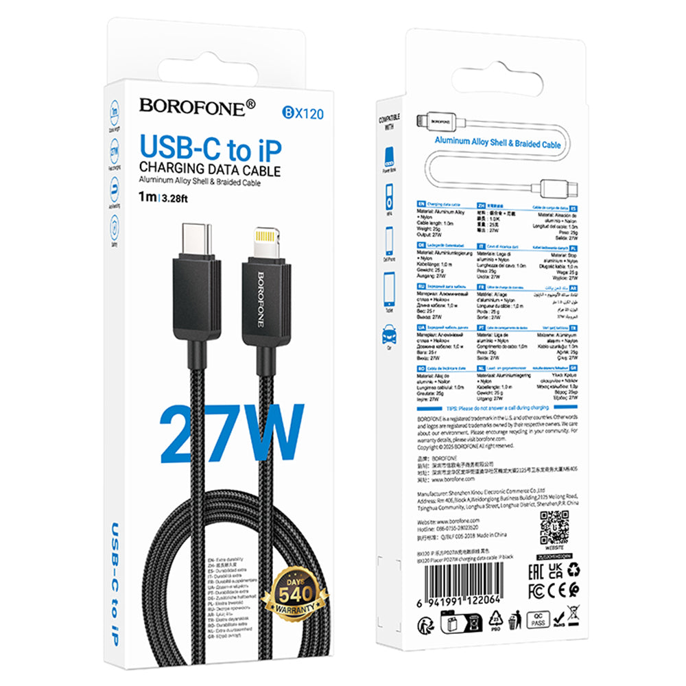 USB-C - Lightning Daten- und Ladekabel Borofone BX120 Placer, 27W, 1m, Schwarz