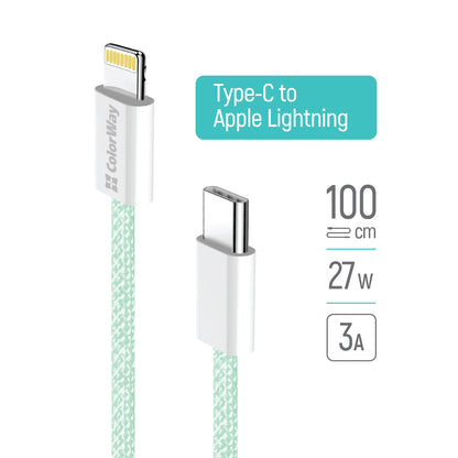 USB-C - Lightning Daten- und Ladekabel ColorWay CW-CBPDCL061, 27W, 1m, Grün