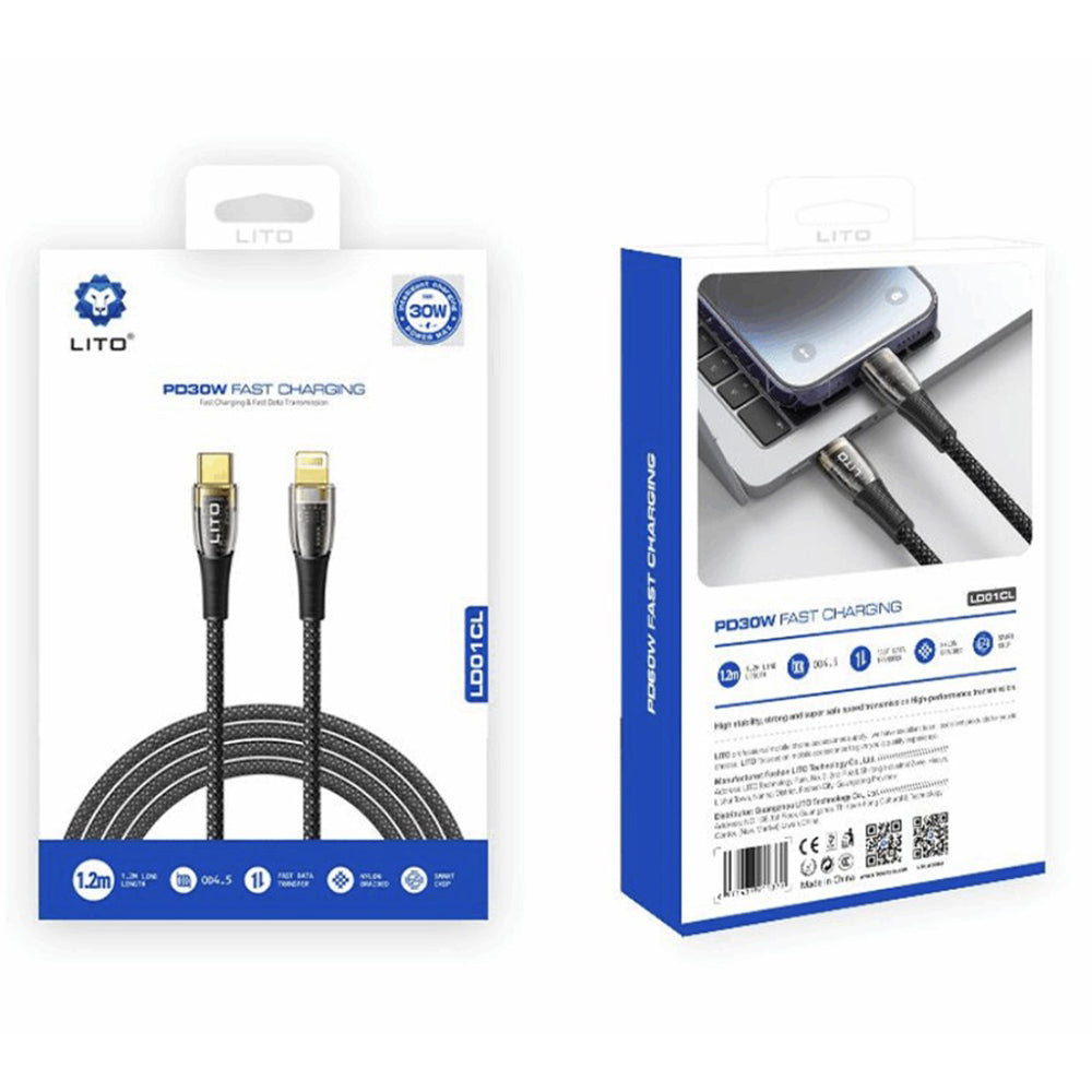 Daten- und Ladekabel USB-C - Lightning Lito LD01, 27W, 1.2m, Schwarz