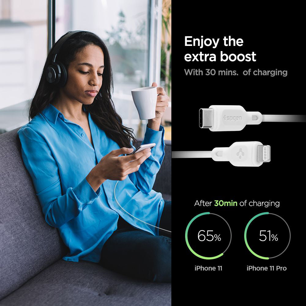 USB-C - Lightning Spigen Durasync Daten- und Ladekabel, 20W, 1m, Weiß, Set mit 2 Stück