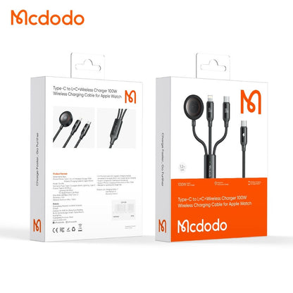 USB-C - Lightning / USB-C / QI McDodo CA-4940 O 3in1 Ladekabel, 100W, 1.2m, Schwarz