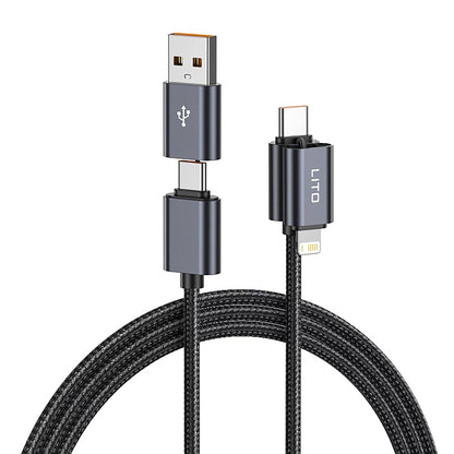 Daten- und Ladekabel USB-C / USB-A - USB-C / Lightning Lito LD21, 100W, 1m, Schwarz