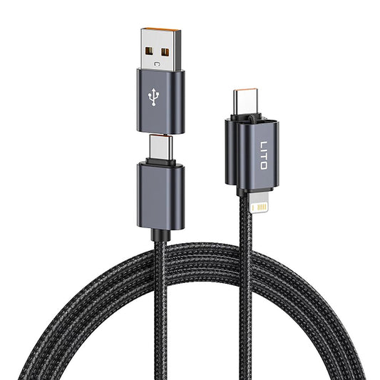 Daten- und Ladekabel USB-C / USB-A - USB-C / Lightning Lito LD21, 100W, 1m, Schwarz