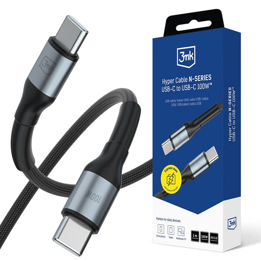 USB-C Data and Charging Cable - USB-C 3MK Hyper N, 100W, 1m, Black