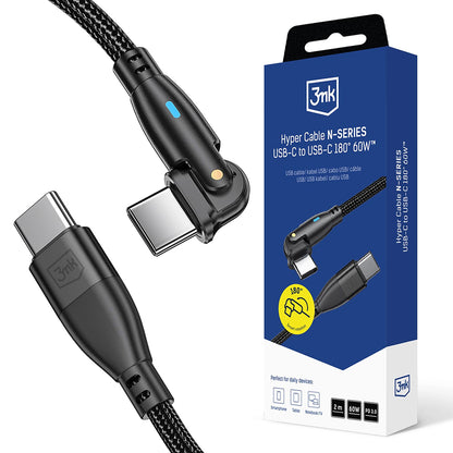 USB-C Daten- und Ladekabel - USB-C 3MK Hyper N Angled, 60W, 2m, Schwarz