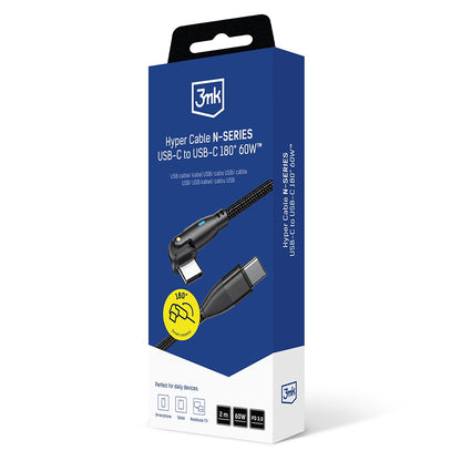 USB-C Daten- und Ladekabel - USB-C 3MK Hyper N Angled, 60W, 2m, Schwarz