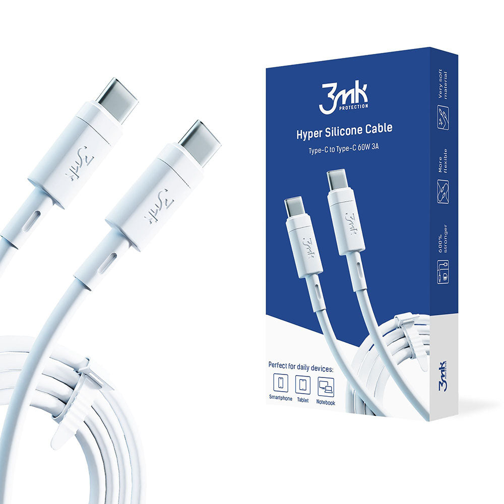 USB-C Daten- und Ladekabel - USB-C 3MK Hyper Silicone, 60W, 1m, Weiß