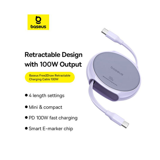 USB-C Daten- und Ladekabel - USB-C Baseus Pathfinder Retractable, 100W, 1m, Lila P10368400511-00
