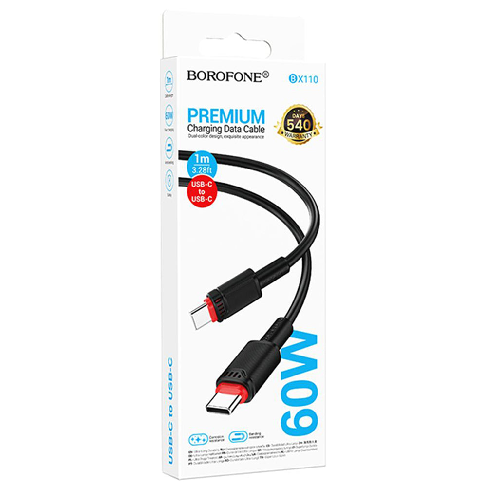 USB-C Data and Charging Cable - USB-C Borofone BX110 Beneficio, 60W, 1m, Black