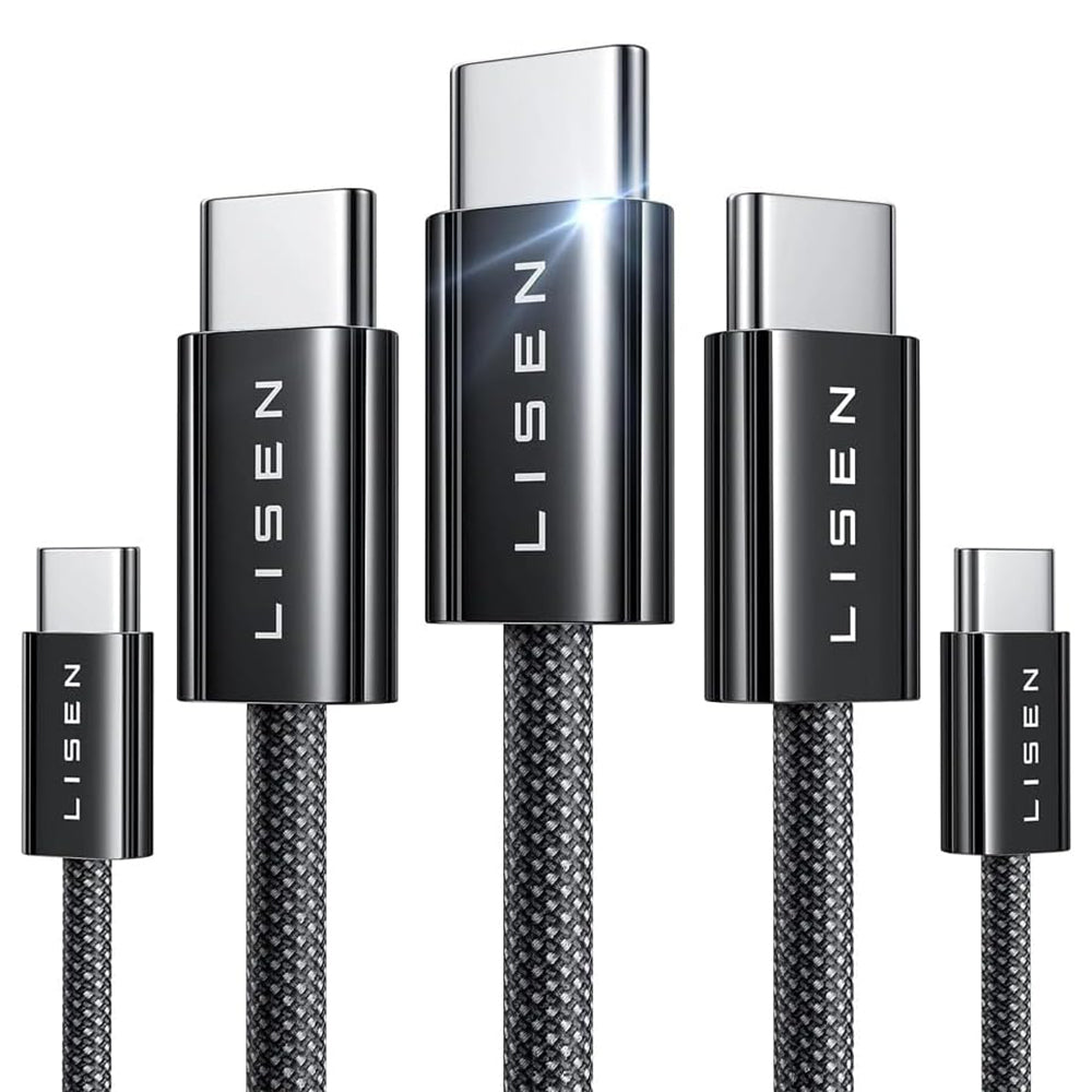 Daten- und Ladekabel USB-C - USB-C Lisen, 60W, Set 5 Stück (2 x 1m, 2 x 2m, 1 x 3m), Schwarz YL0123070010