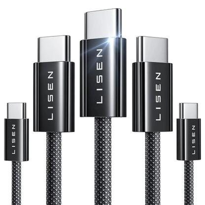 Daten- und Ladekabel USB-C - USB-C Lisen, 60W, Set 5 Stück (2 x 1m, 2 x 2m, 1 x 3m), Schwarz YL0123070010