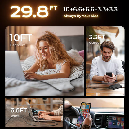 Daten- und Ladekabel USB-C - USB-C Lisen, 60W, Set 5 Stück (2 x 1m, 2 x 2m, 1 x 3m), Schwarz YL0123070010