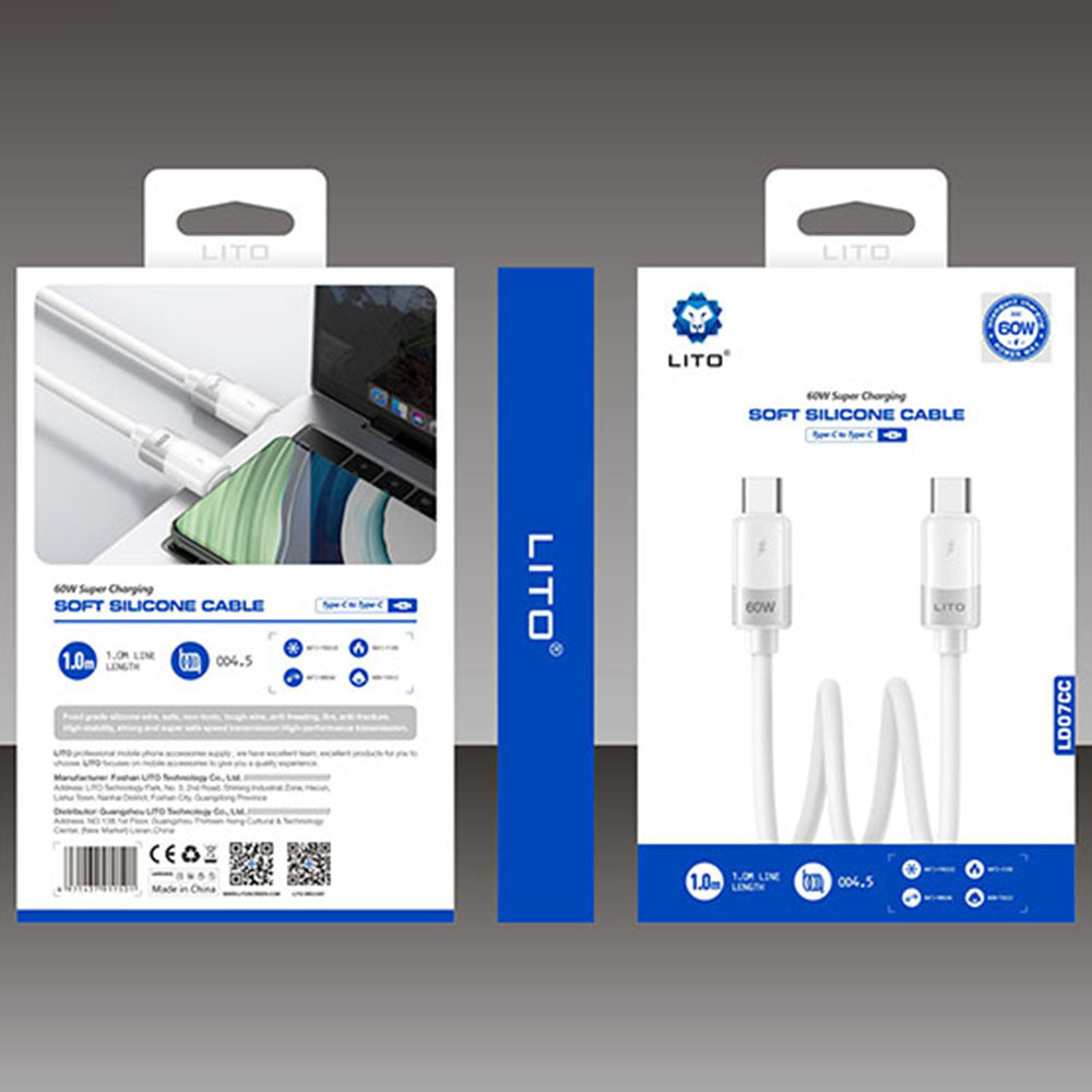 USB-C Data and Charging Cable - USB-C Lito LD07, 60W, 1m, White