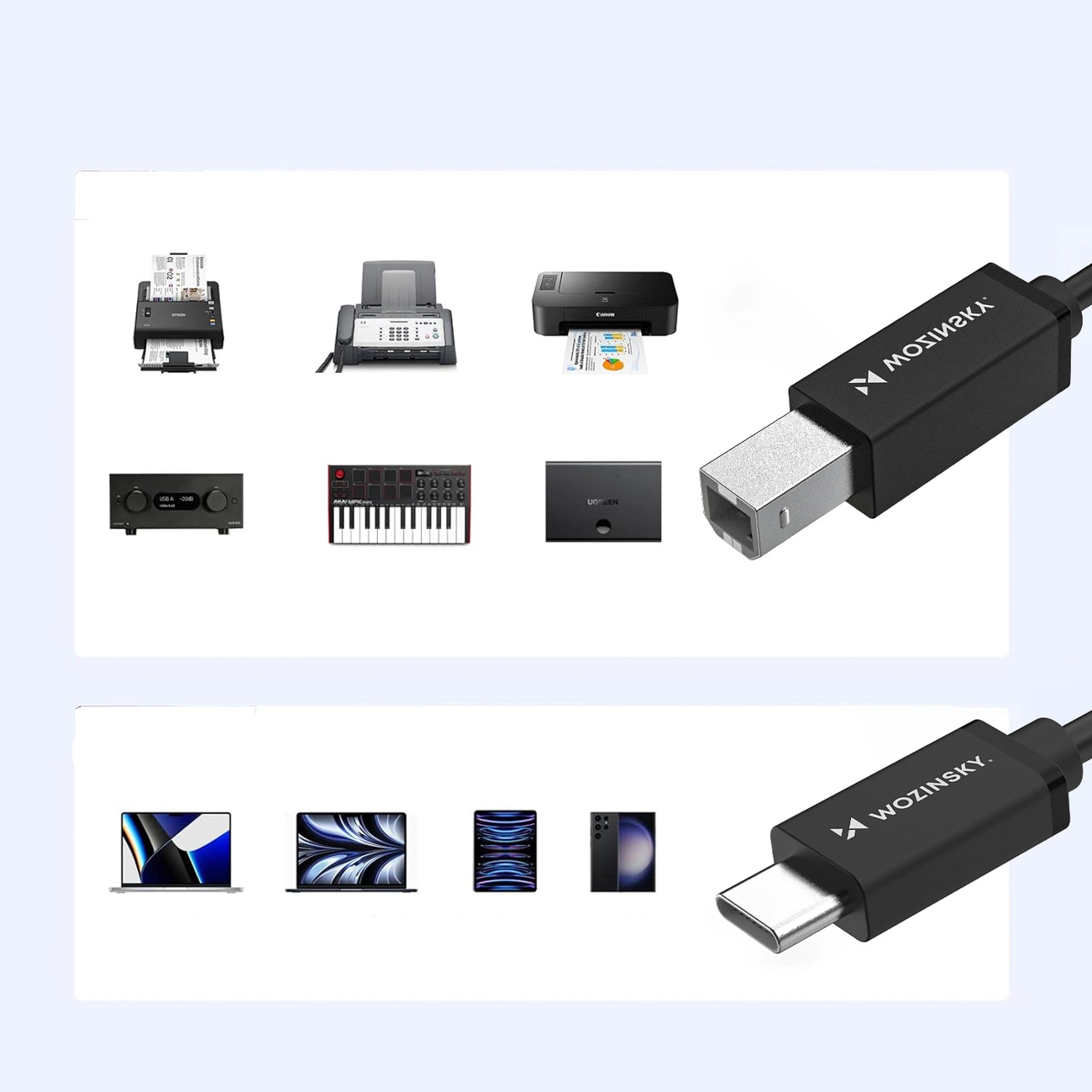 Druckerkabel WZK WKDDY1S, USB-C - USB-B, 1m, Schwarz