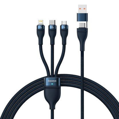 USB-C / USB-A Ladekabel - Lightning / microUSB / USB-C Baseus Flash Series II, 100W, 1,2m, Marineblau CASS030103