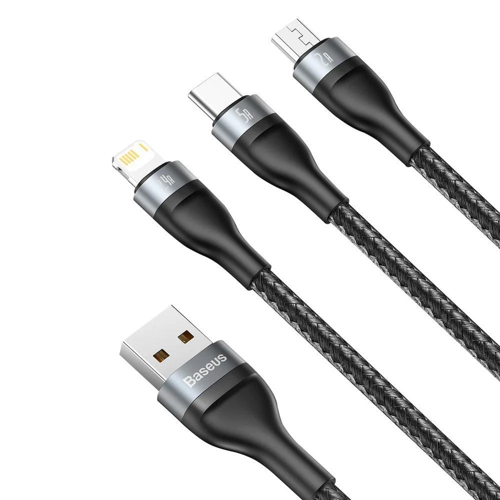 USB-A – Lightning-/Micro-USB-/USB-C-Ladekabel Baseus Flash-Serie, 66 W, 1,2 m, Schwarz CA1T3-G1