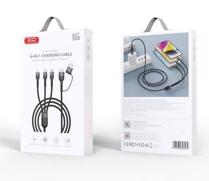 Charging Cable USB-A / USB-C - Lightning / microUSB / USB-C XO Design NB254 3in1, 60W, 1.2m, Black 
