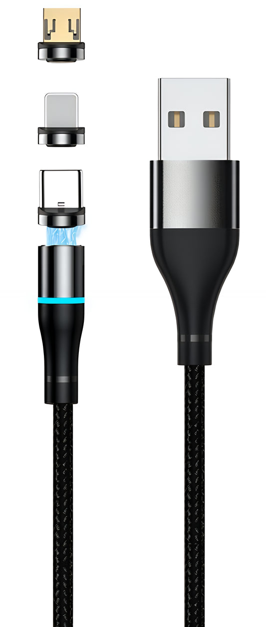 Ladekabel USB-A - Lightning / microUSB / USB-C Setty Magnetic 3in1, 10W, 1m, Schwarz