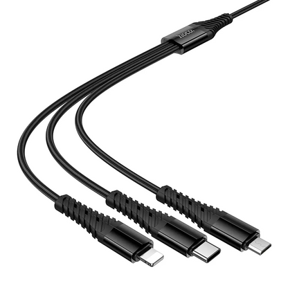 USB-A / USB-C Ladekabel - Lightning / microUSB / USB-C HOCO X123 3in1, 18W, 1m, Schwarz