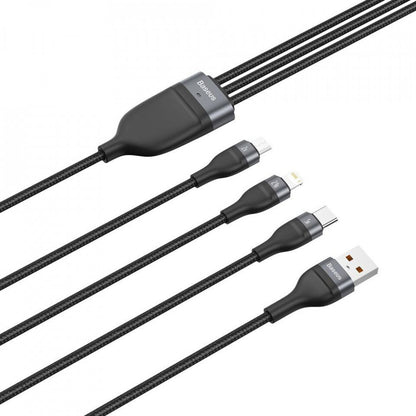 USB-A – Lightning-/Micro-USB-/USB-C-Ladekabel Baseus Flash-Serie, 66 W, 1,2 m, Schwarz CA1T3-G1