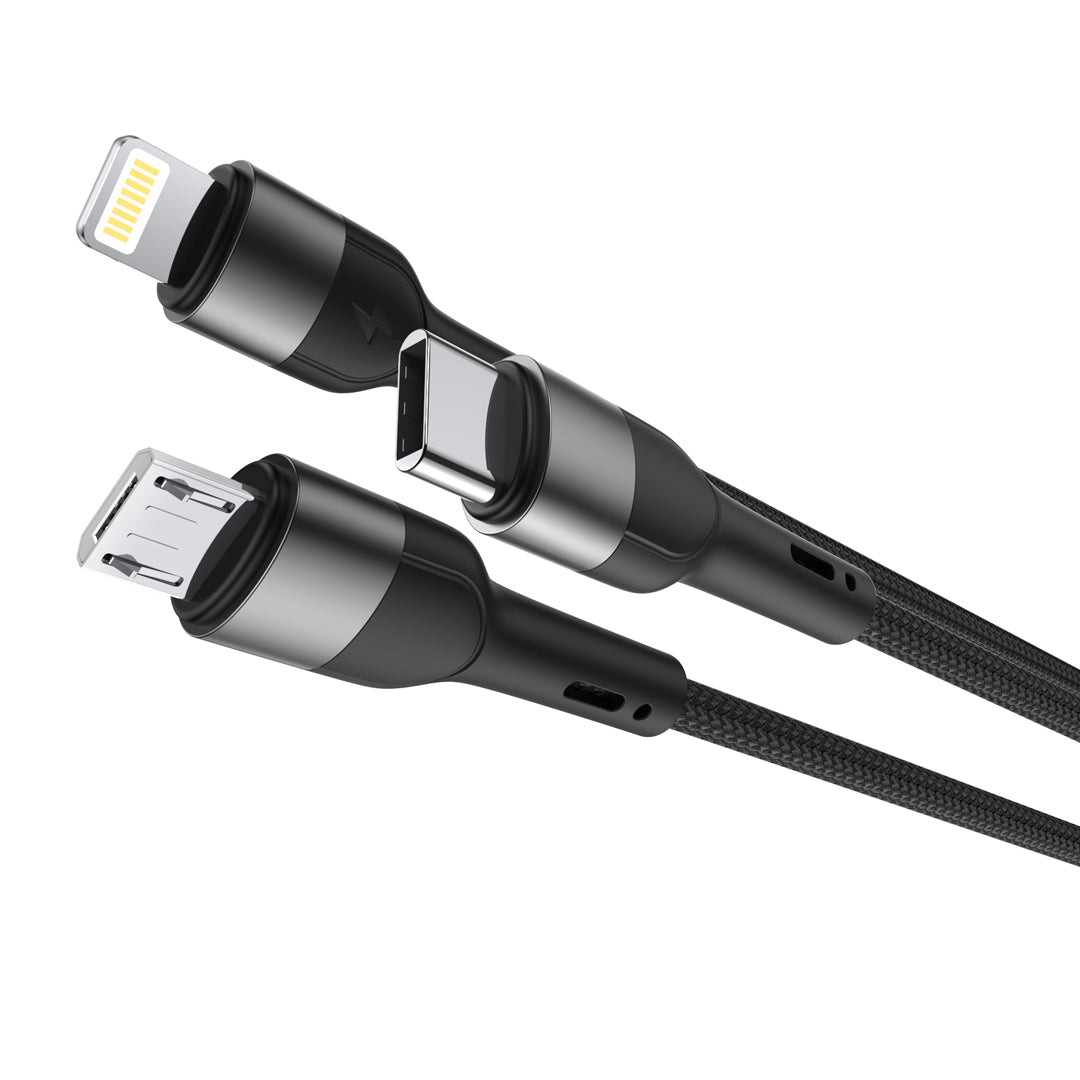 Charging Cable USB-A / USB-C - Lightning / microUSB / USB-C XO Design NB254 3in1, 60W, 1.2m, Black 